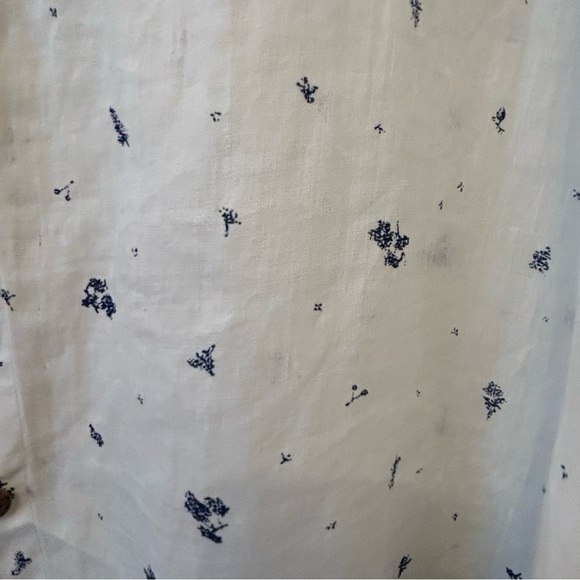 Kleen 100% Ramie Button Down Long Sleeve Shirt Blue White Tunic Womens M Pockets - Picture 6 of 7